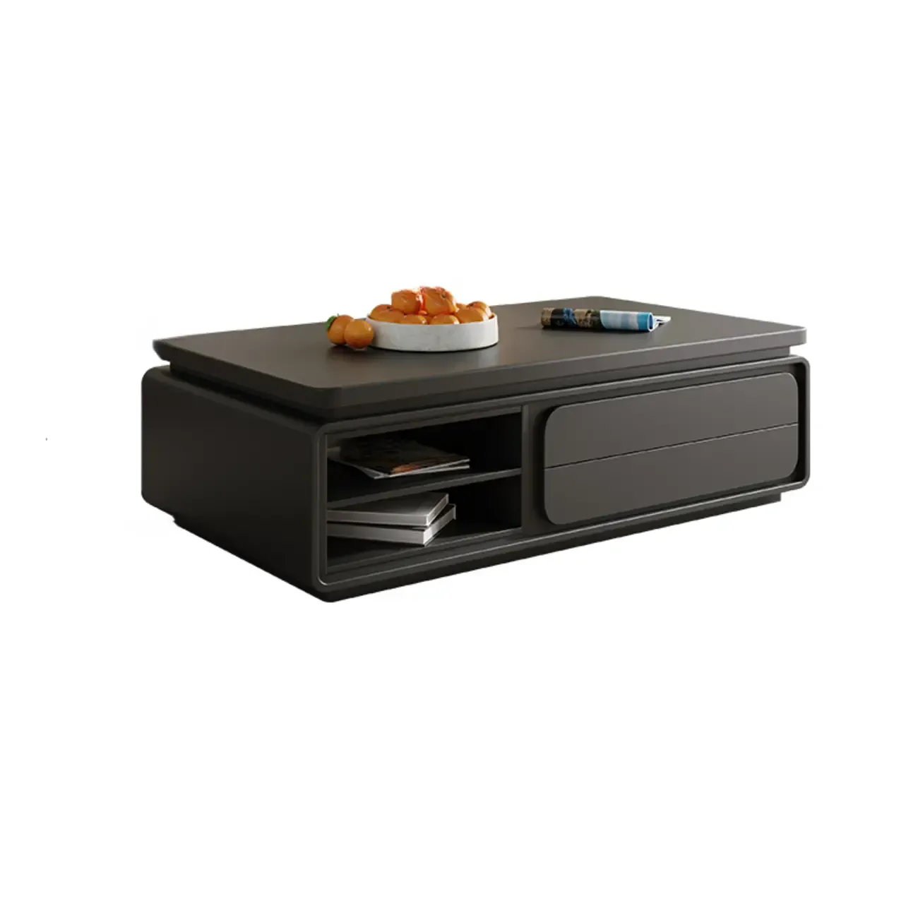 Modern Black Wooden Rectangular Coffee Table with Drawers