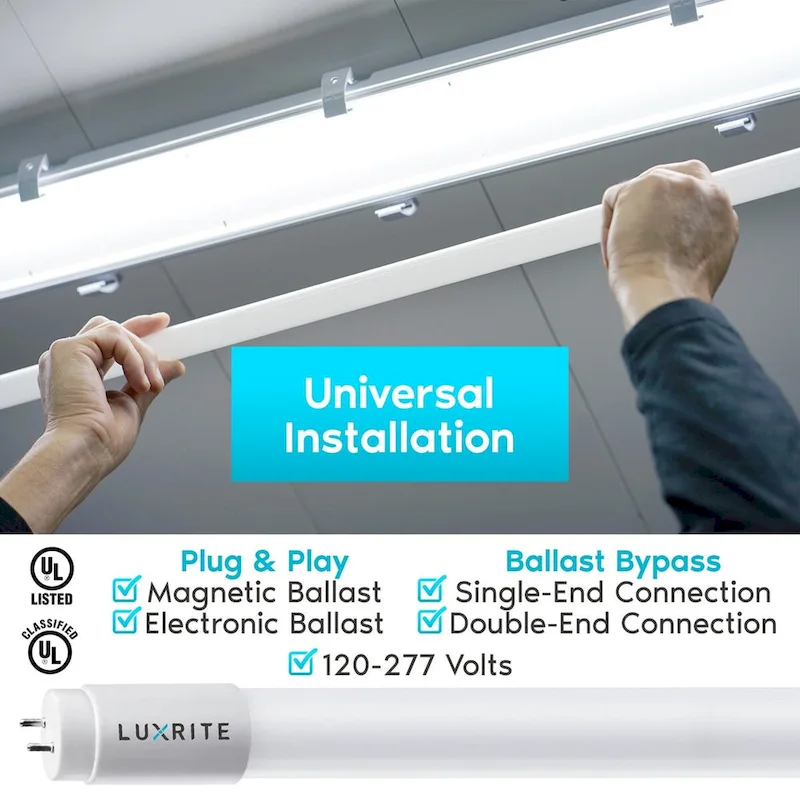 Luxrite 4FT T8 LED Tube Light, Ballast and Ballast Bypass, 13W=32W, 1800 Lumens, Damp Rated 12 Pack