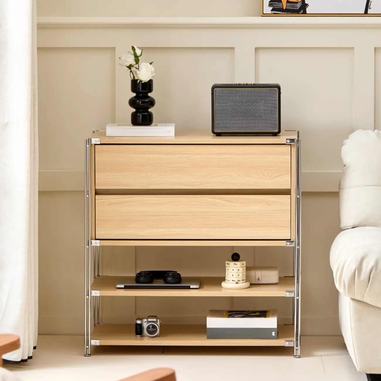 Compact Wood Steel Frame 3-Tier Bookcase in Black