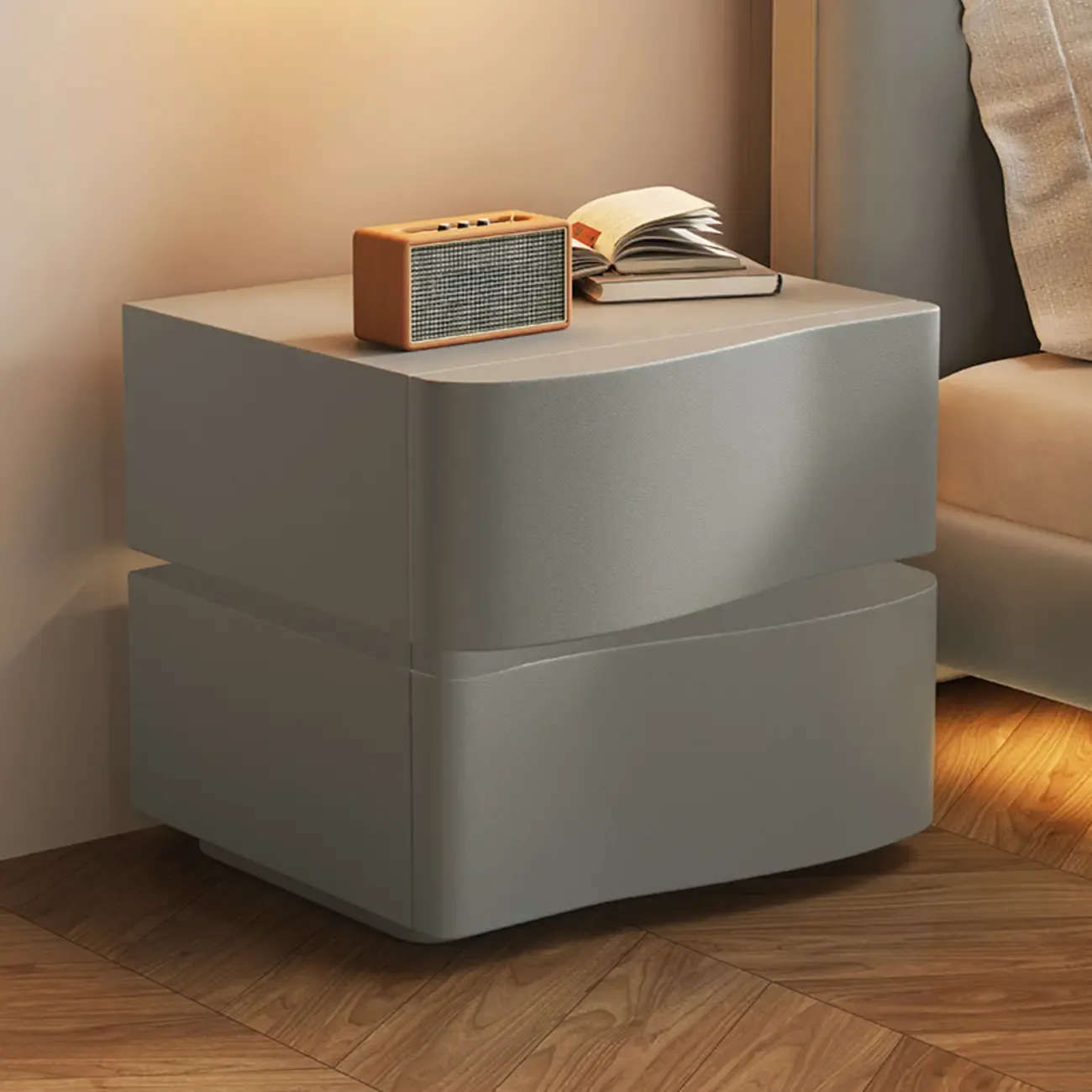 Stylish Black Wooden Wave 3 Drawers Nightstand