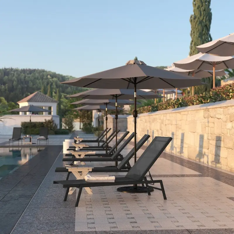 Set of 2 All-Weather Textilene Adjustable Chaise Lounge Chairs with Arms