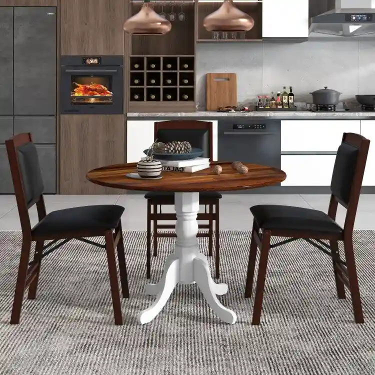 Wooden Dining Table with Round Tabletop and Curved Trestle Legs - 39.37 x 39.37 x 28.74