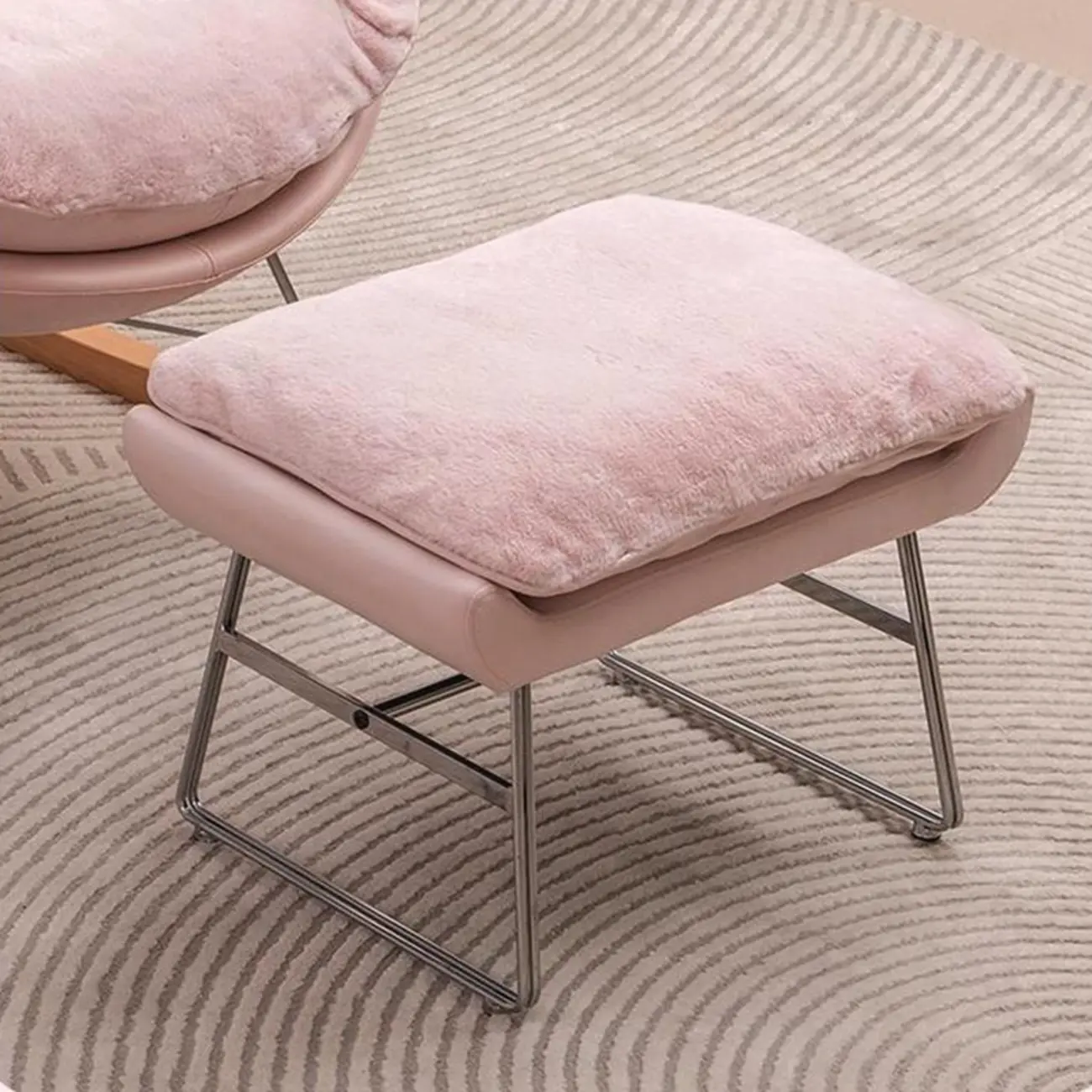 Modern Flannel Upholstered Armless Rocking Chair with Ottoman