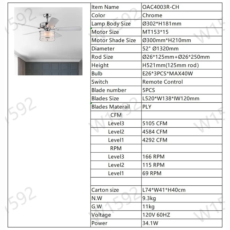 3 Speed Farmhouse LED Ceiling Fan Light w/ Remote and Reversible Blade