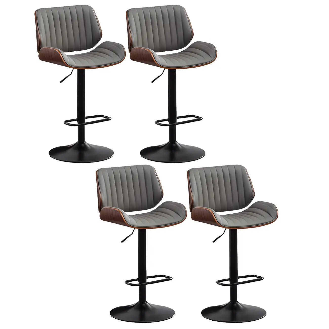 Elegant Wood Leather Red Swivel Adjustable Bar Stool