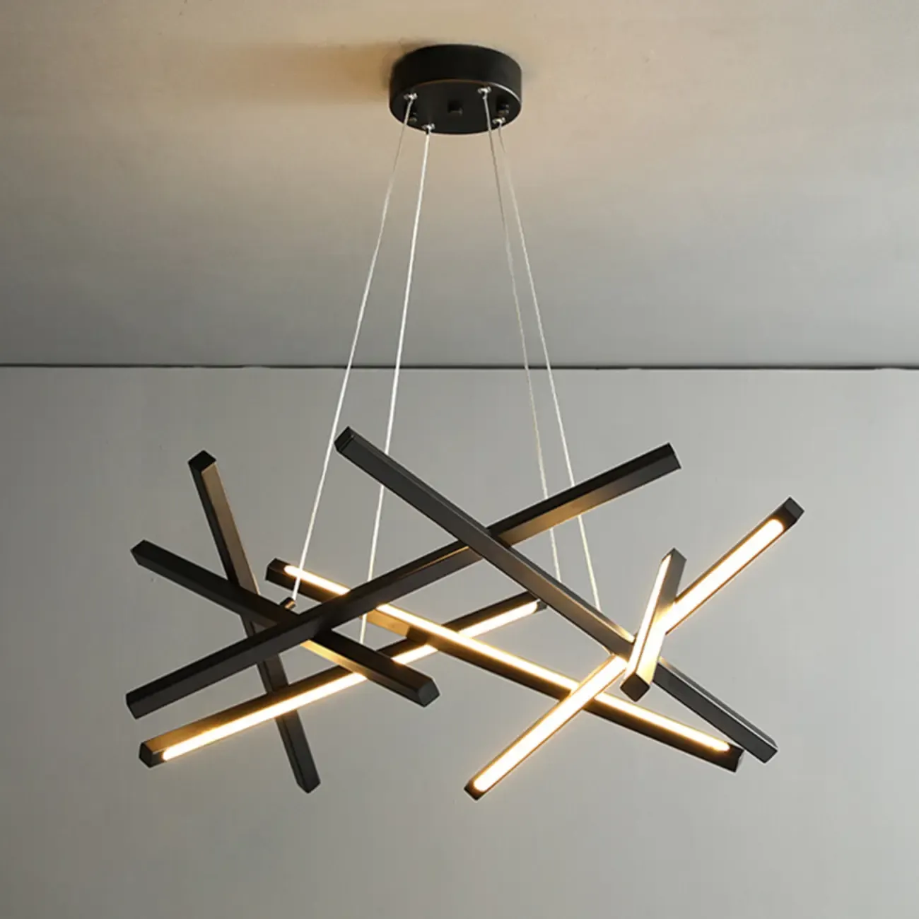 Modern Linear LED Chandelier with Geometric Metal Design