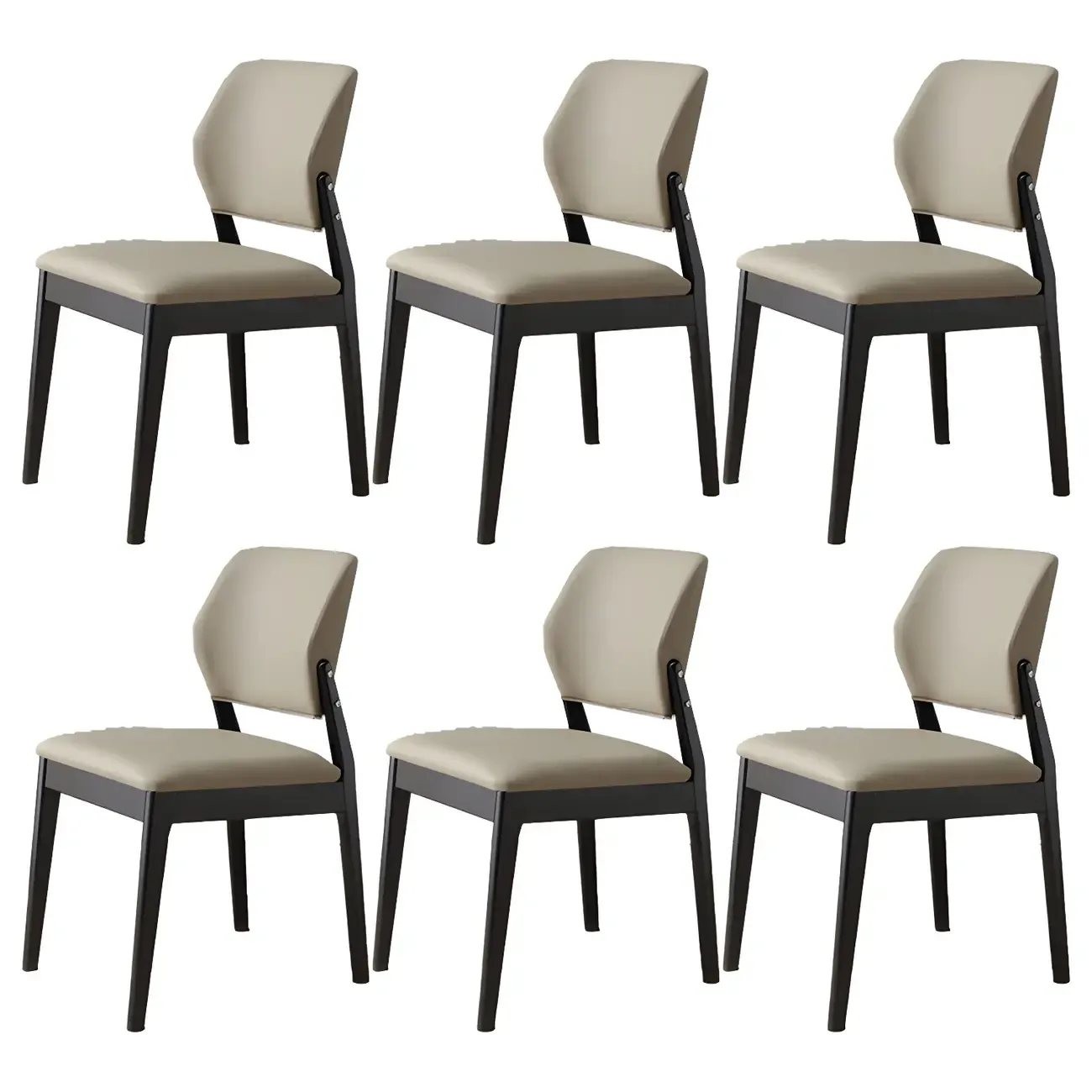 Modern Wood Faux Leather Beige Low Back Dining Chair