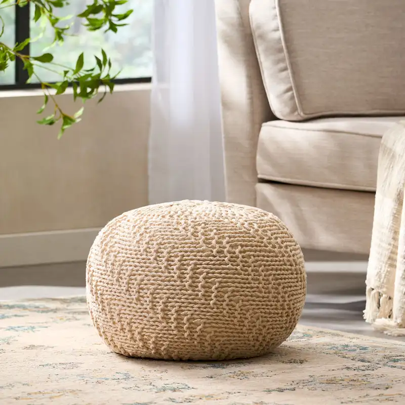 Hershel Knitted Cotton Pouf by Christopher Knight Home