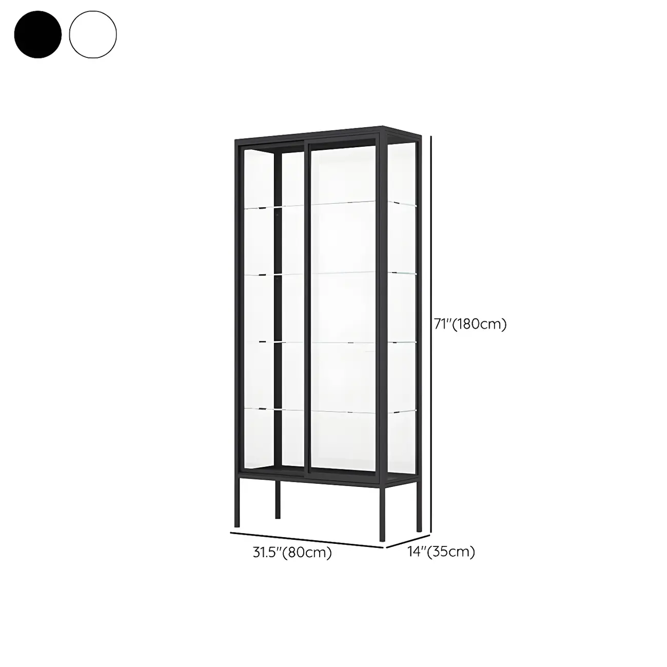 Black Metal Frame Glass Shelves Curio Cabinet