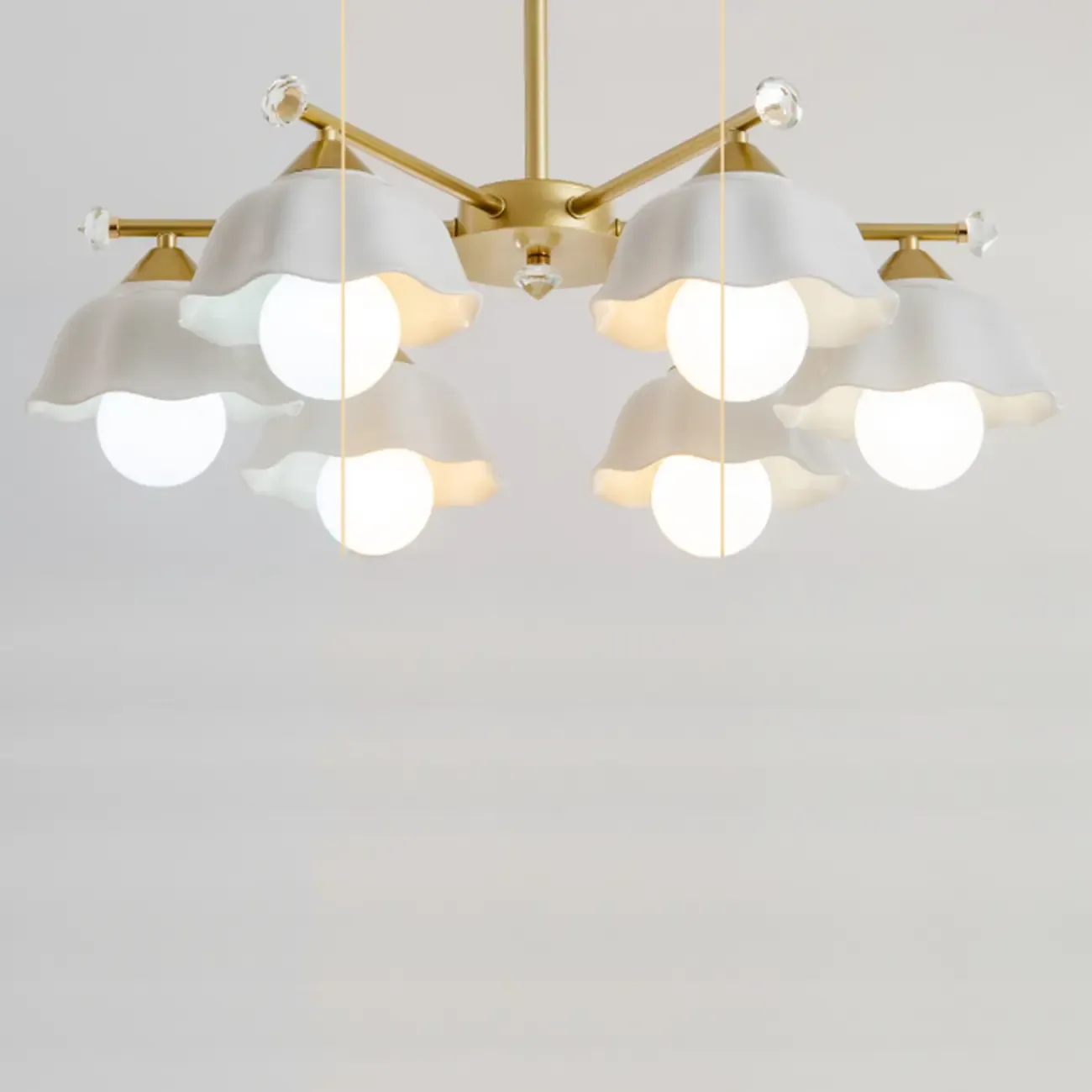 Symmetrical Ceramic Flower Down Gold Chandelier