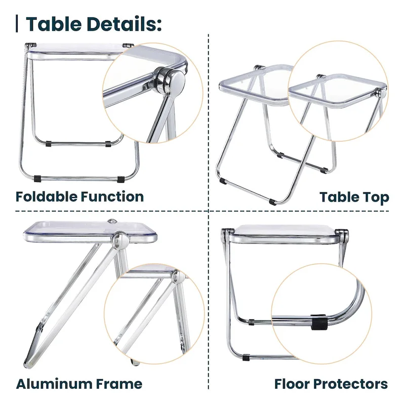 LeisureMod Lawrence Rectangular Folding Table with Aluminum Frame - 16.73