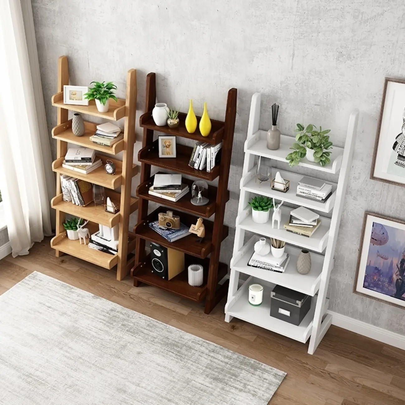 Narrow Modern Solid Wood 5-Tier Open Ladder Bookcase