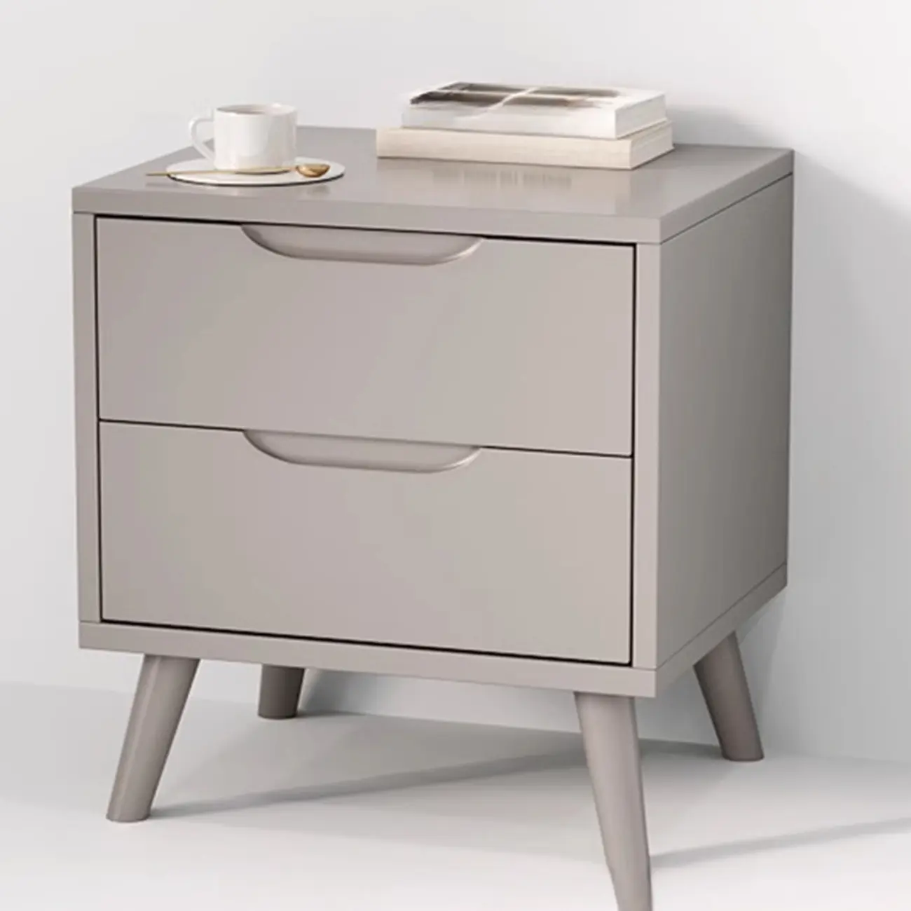 Traditional Wooden Nut-Brown Bedside Double Drawer Nightstand