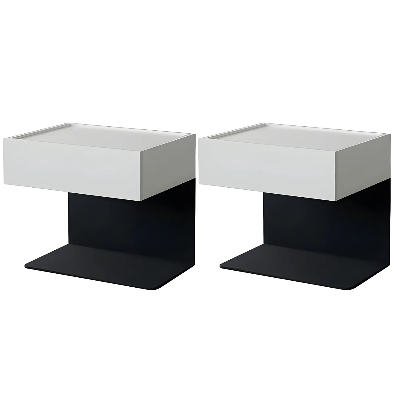 Black Steel Wood C-Shaped Drawer Nightstand with Light