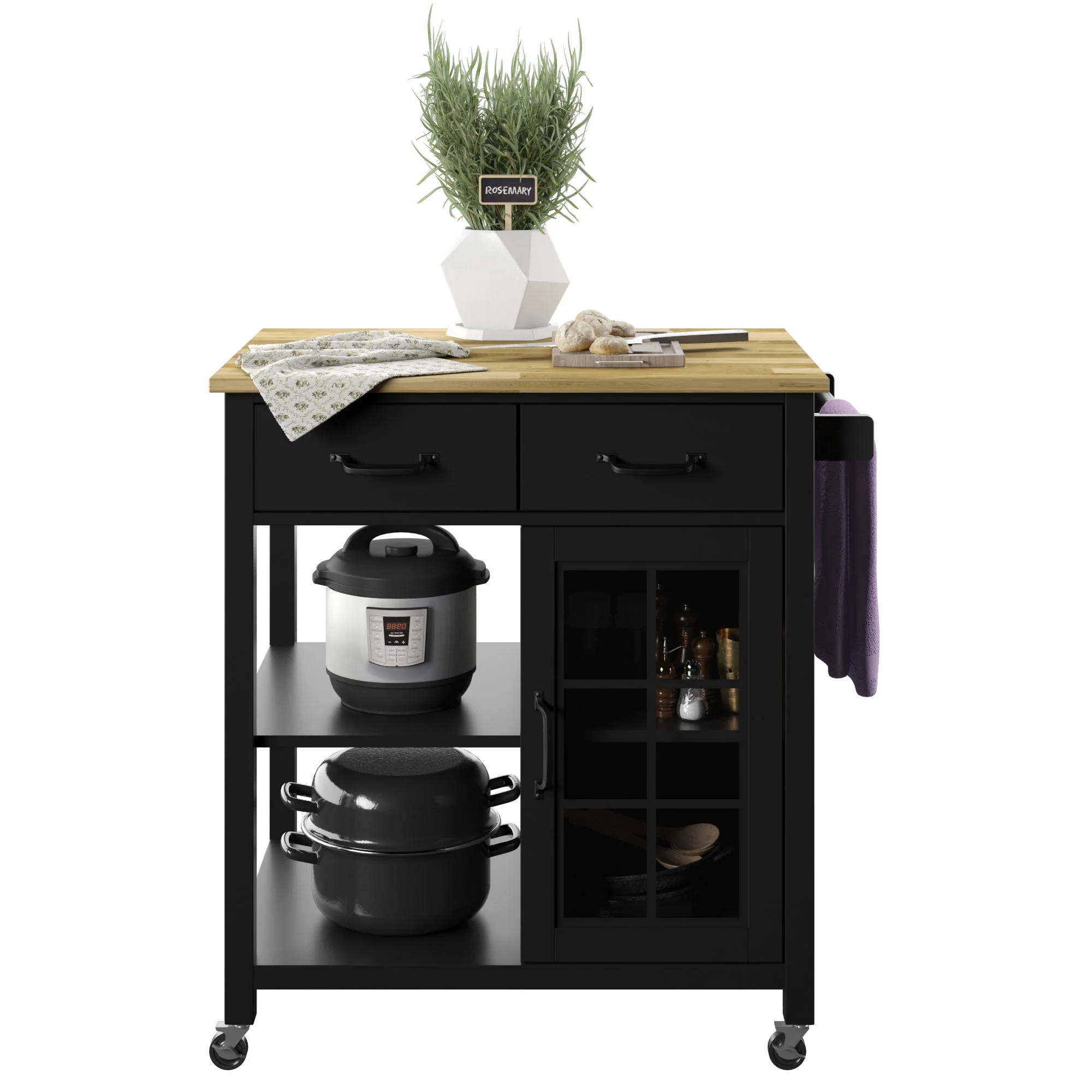 Compact Rolling Kitchen Island Cart with Storage
