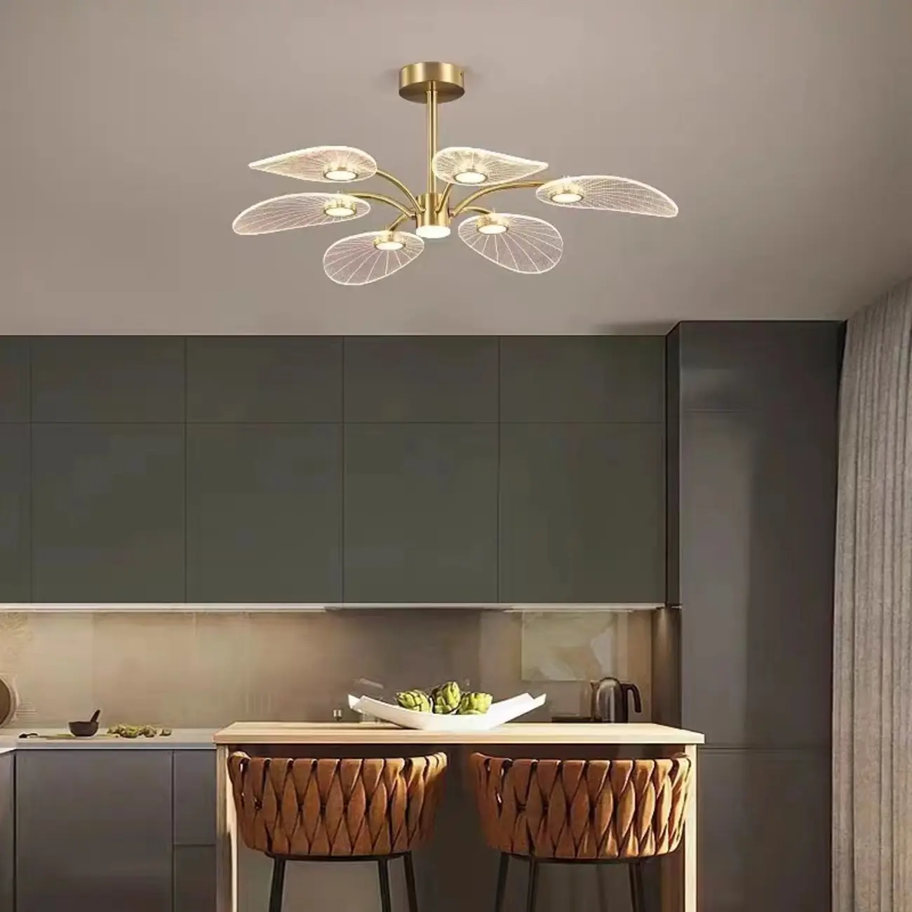 Luxury Leaf-Shaped Semi Flush LED Ceiling Light for Bedroom