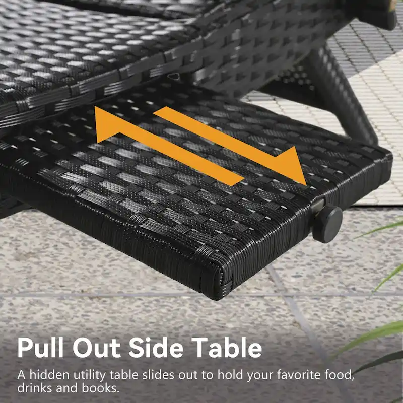 80 Wicker Chaise Lounge Chairs Set of 2,Patio Rattan Reclining Chair Pull-out Side Table Adjustable Backrest Ergonomic