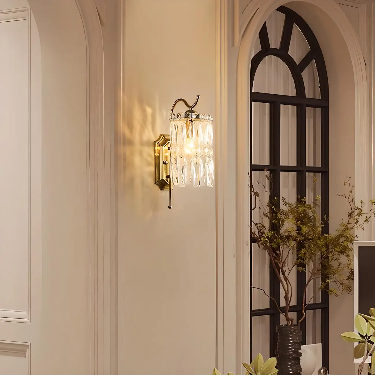 Luxury Golden Gooseneck Cylinder Crystal Wall Sconce