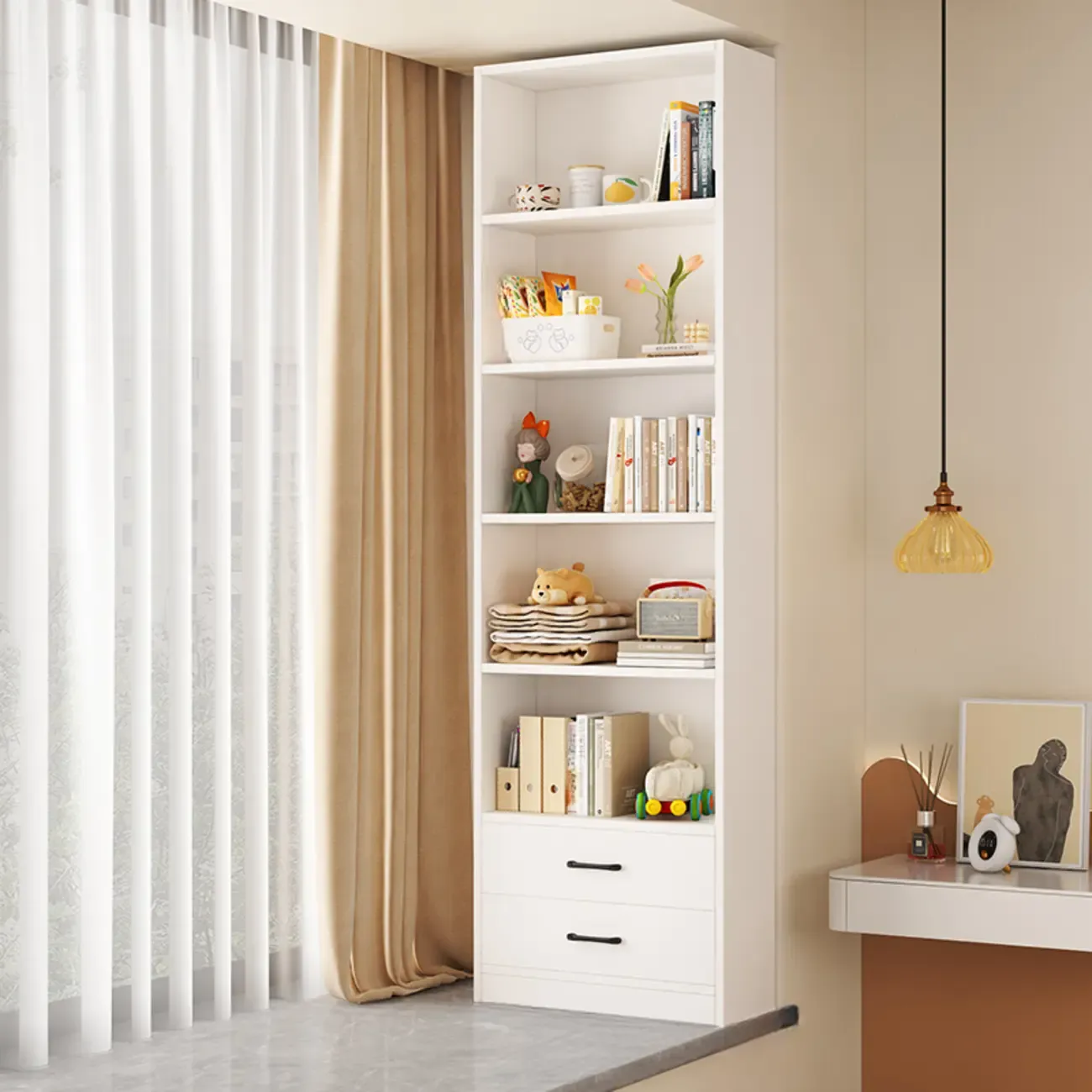 Spacious Vertical White 2-Shelf Wood Bookcase