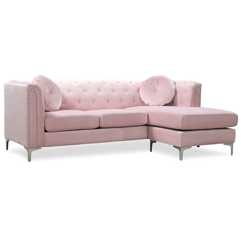 Pompano Velvet Button Tufted Sofa with Chaise