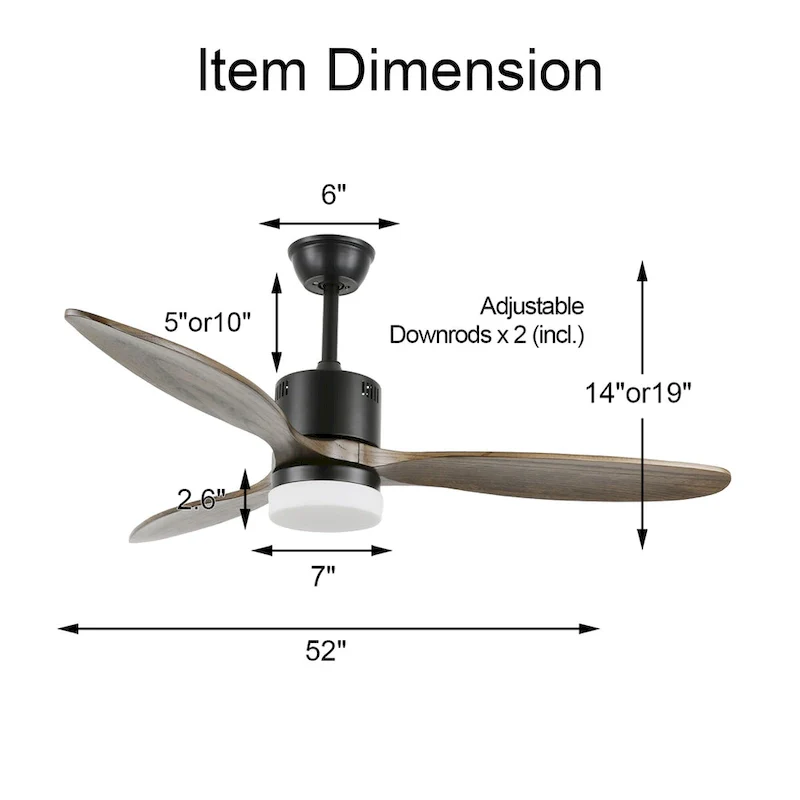 52  Farmhouse Solid Wood Ceiling Fan with Dimmable LED Light, 3-Speed Reversible Ceiling Fan with Remote