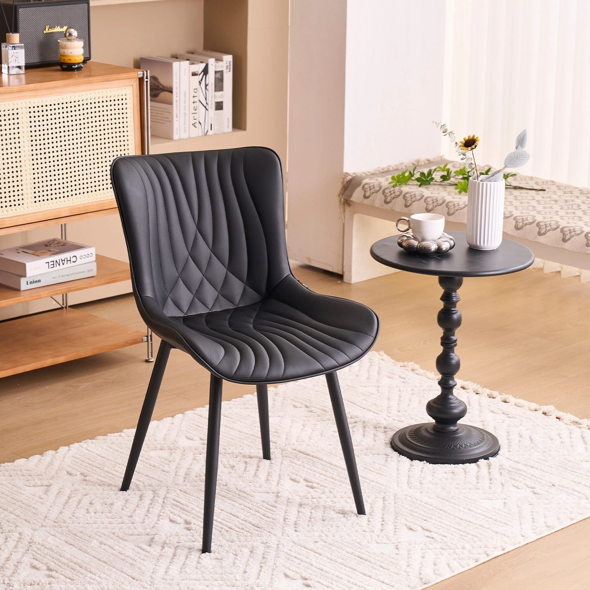 Modern Upholstered Leather Armless Dining Chairs Set of 2