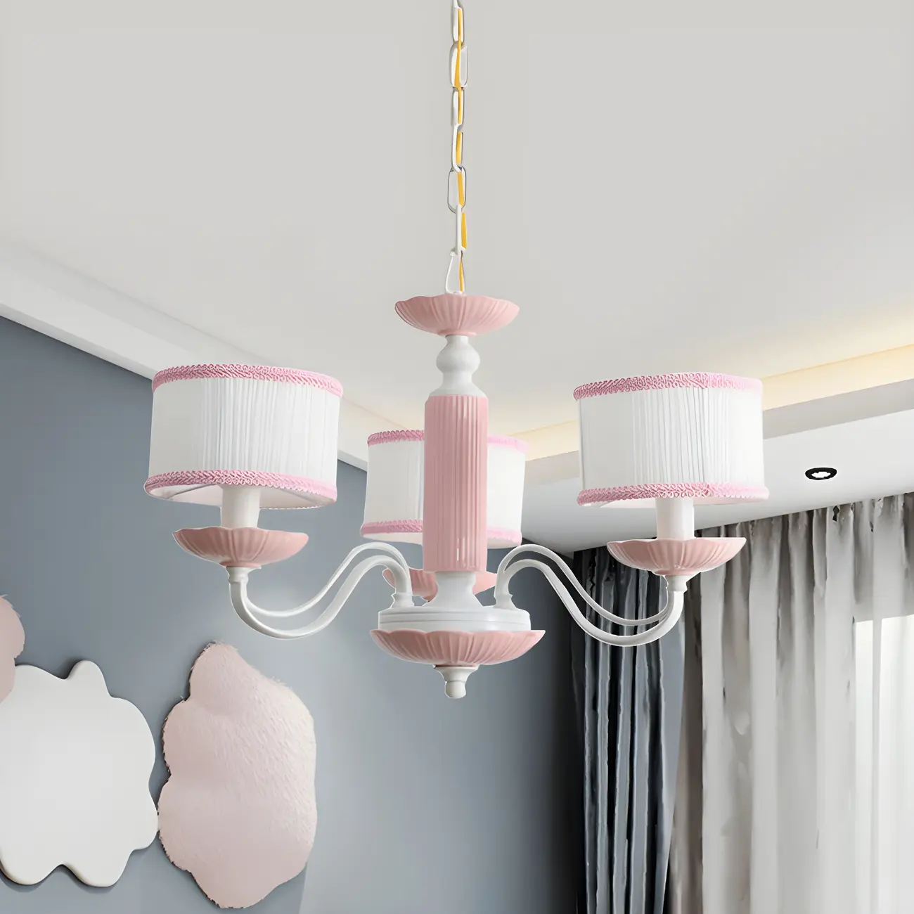 Pink Glass Retro Flower Shaped Chandelier Light