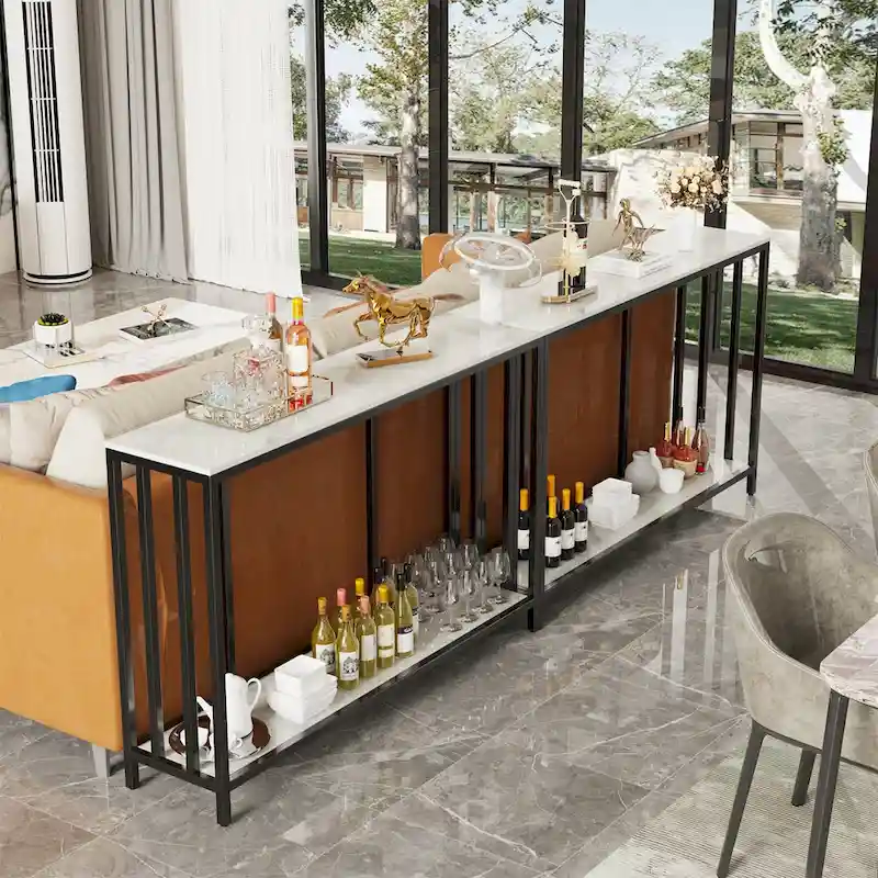 2 Tier Modern Console Table Heavy Duty Sintered Stone