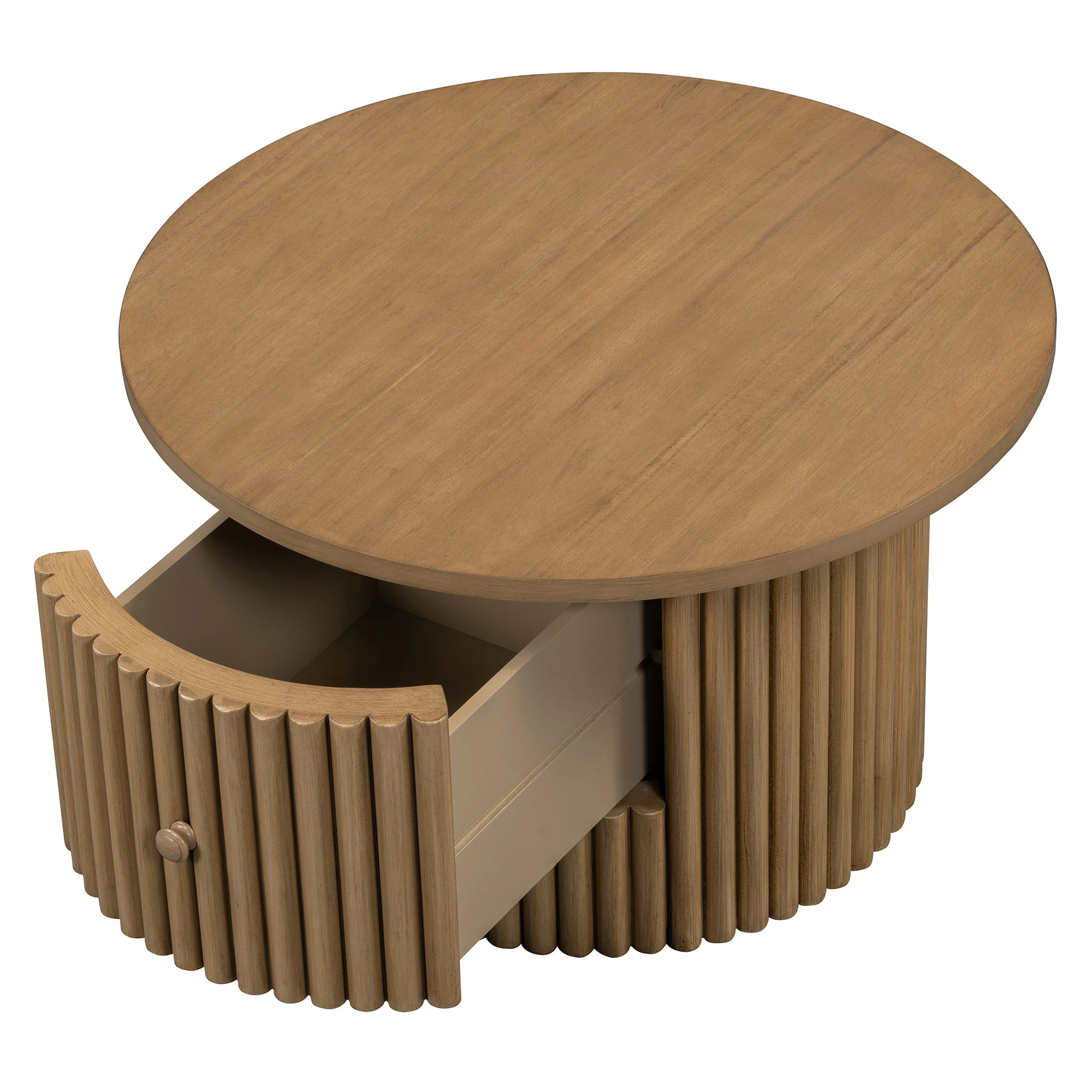 Walker Edison | Reeded Round Coffee Table with a Drawer