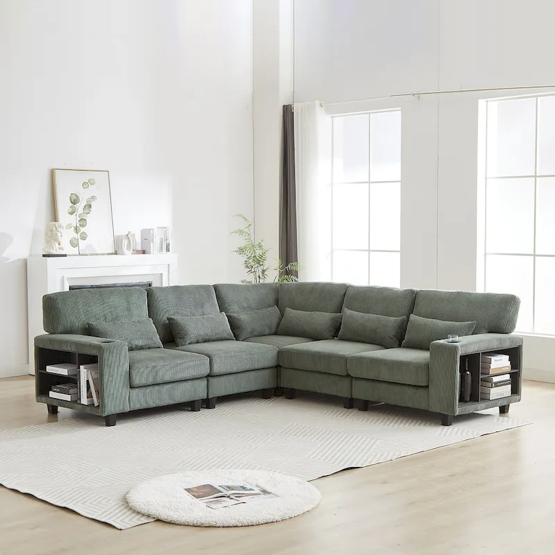 102.75 Corduroy L-Shaped Modular Sectional Sofa with Storage