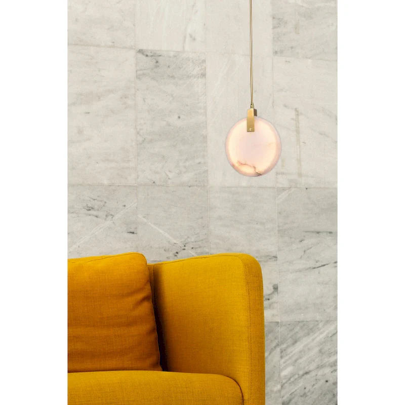 Gold LED Single Pendant Lighting with Marble Plaque