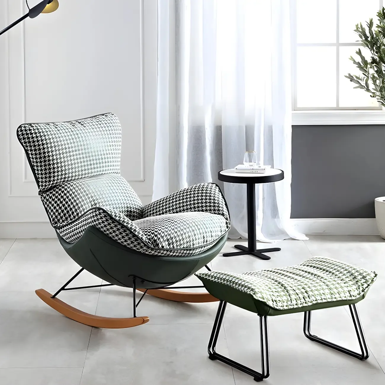 Contemporary Houndstooth Upholstered Rocking Chair for Indoor