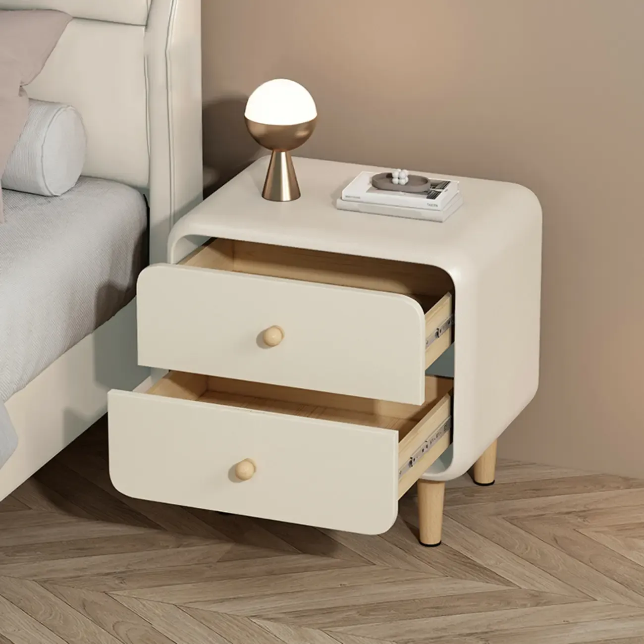 Modern Small Wood 2 Drawer Nightstand with Legs