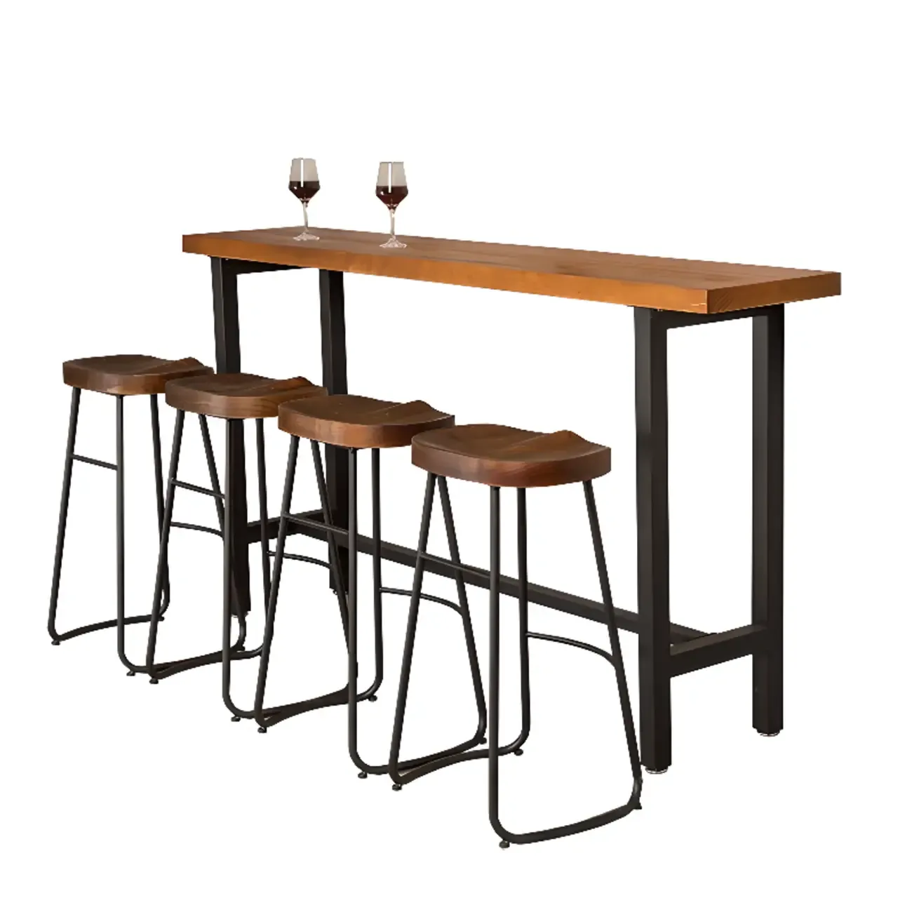 Modern Industrial Bar Table Wood Top Metal Trestle Base