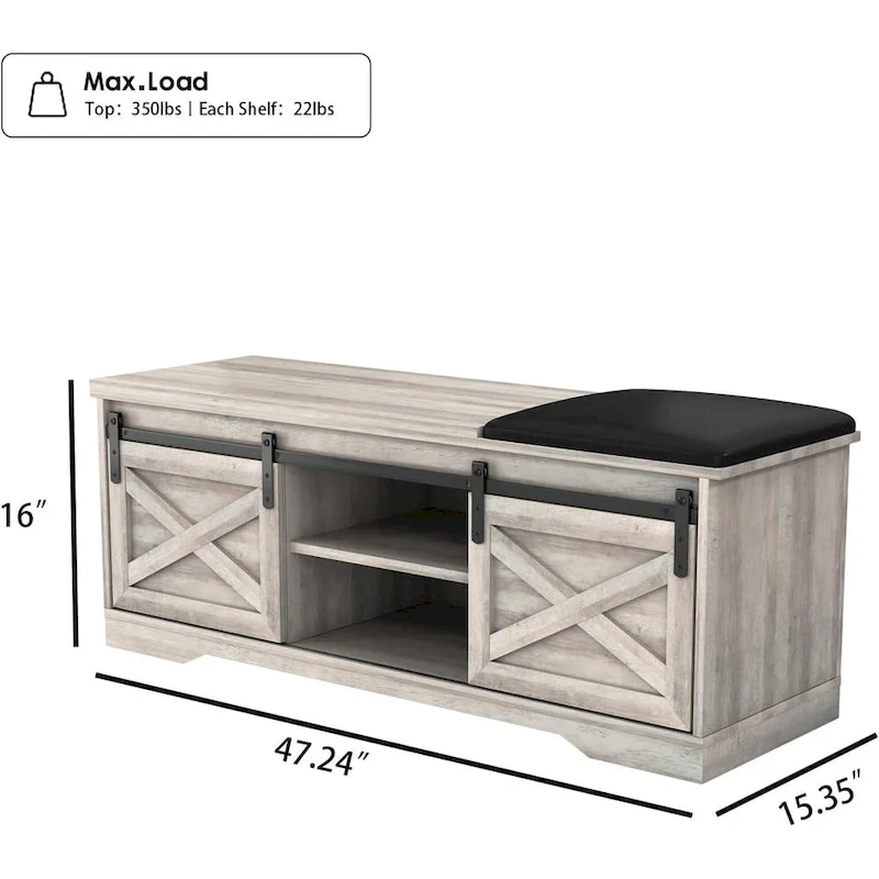 47 Farmhouse Entryway Shoe Bench with Thickened Cushion