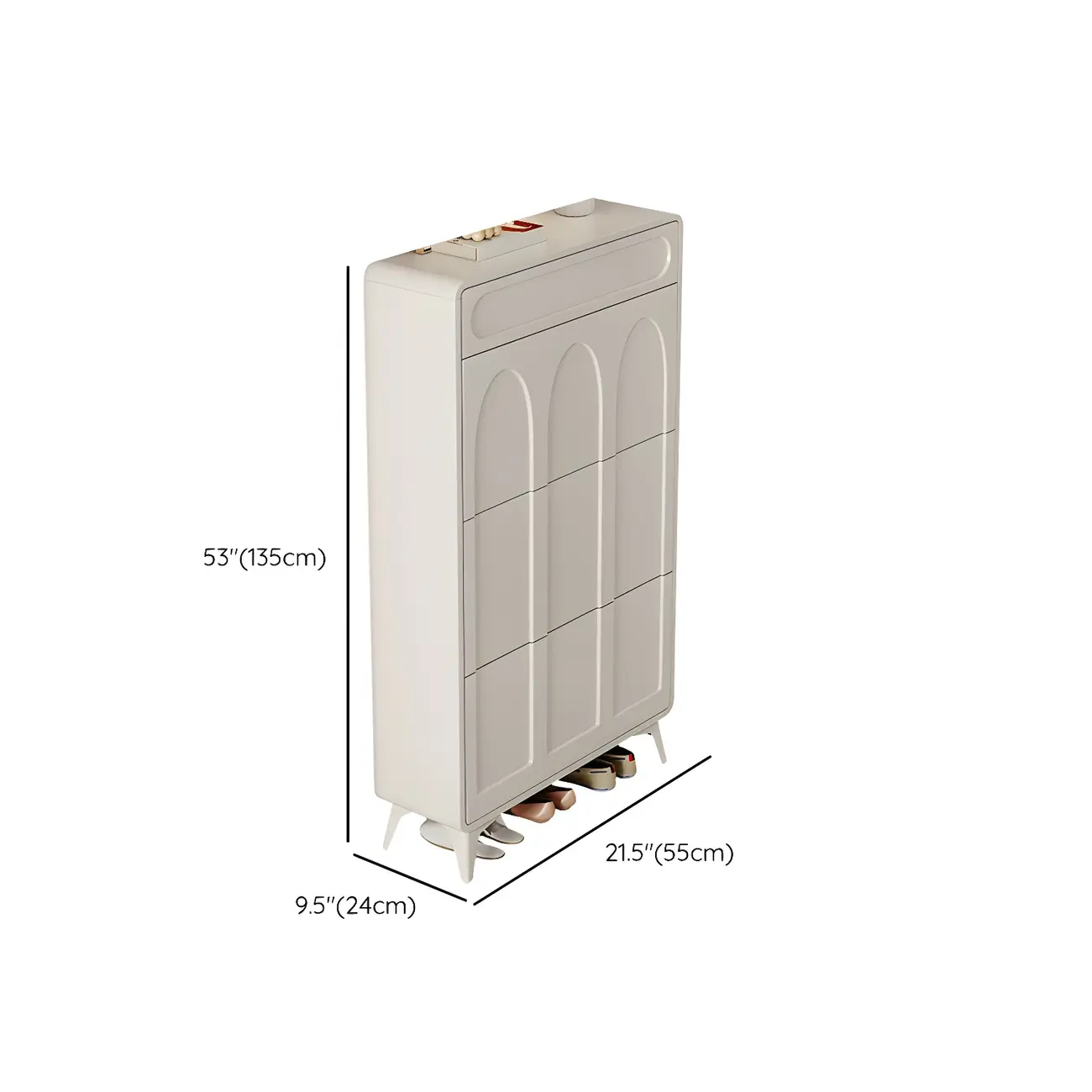Vertical Slim White Wooden Drop Front Shoe Cabinet