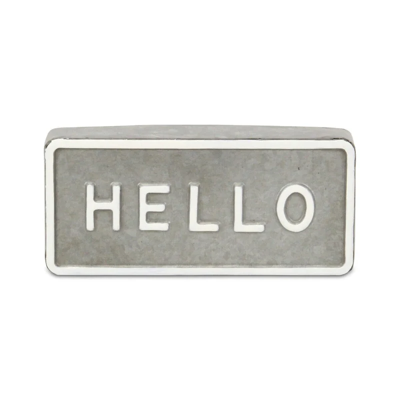 Sandevis Gray and White Metal  Hello  Table Sign