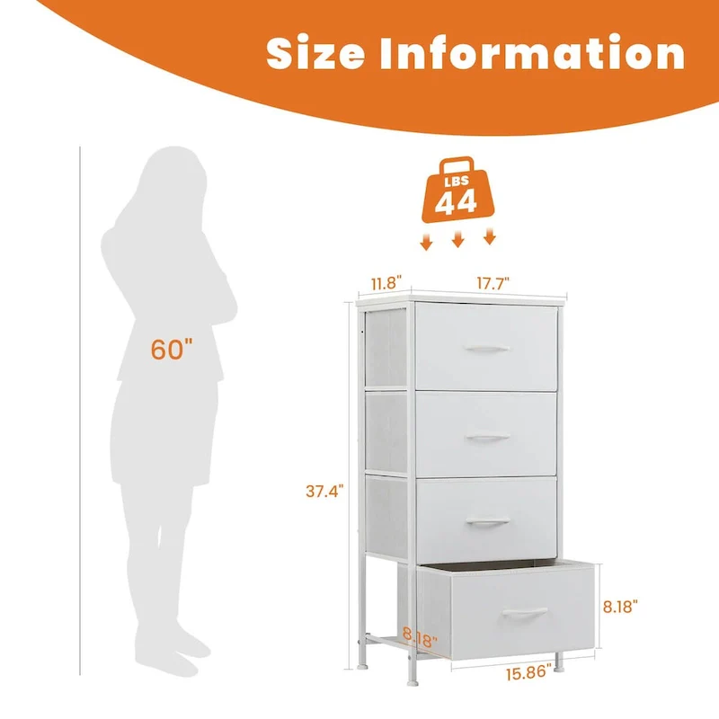 4-Drawer Dresser Chest, 34.4 Tall Fabric Nightstand with Wooden Top and Metal Frame