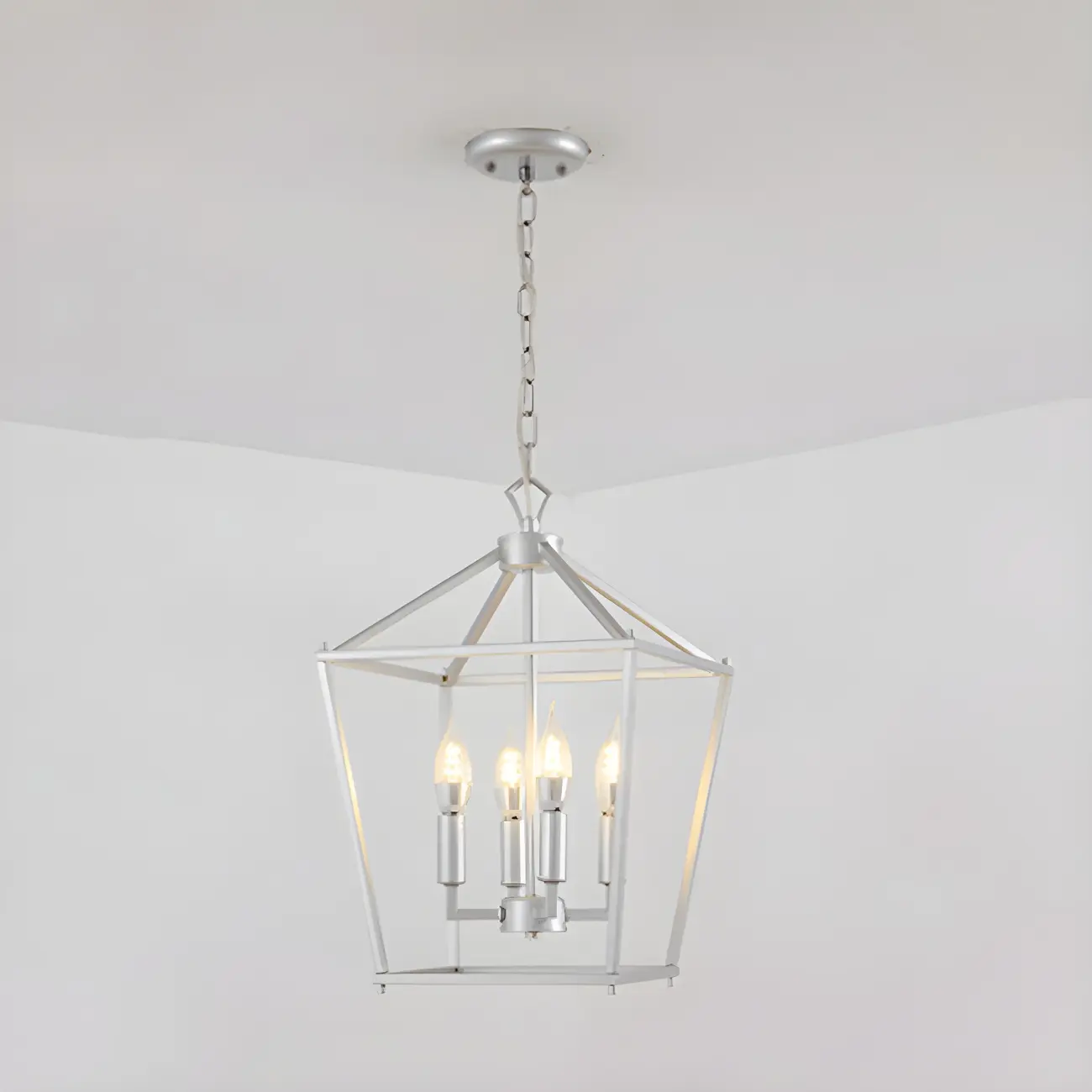 Adjustable Industrial Metal Lantern Caged Candle Chandelier