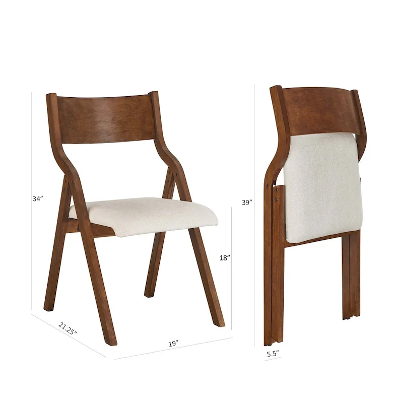 2-Piece Upholstered Folding Dining Chair, Space Saving Wood Chairs - 2-Pack