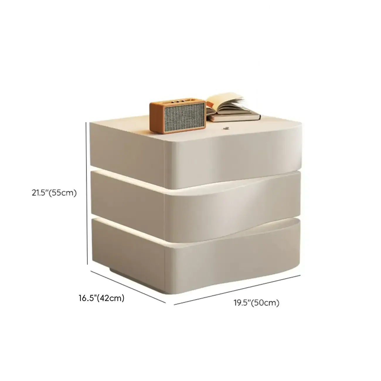 Modern White Waved Wood 3-Drawer Nightstand