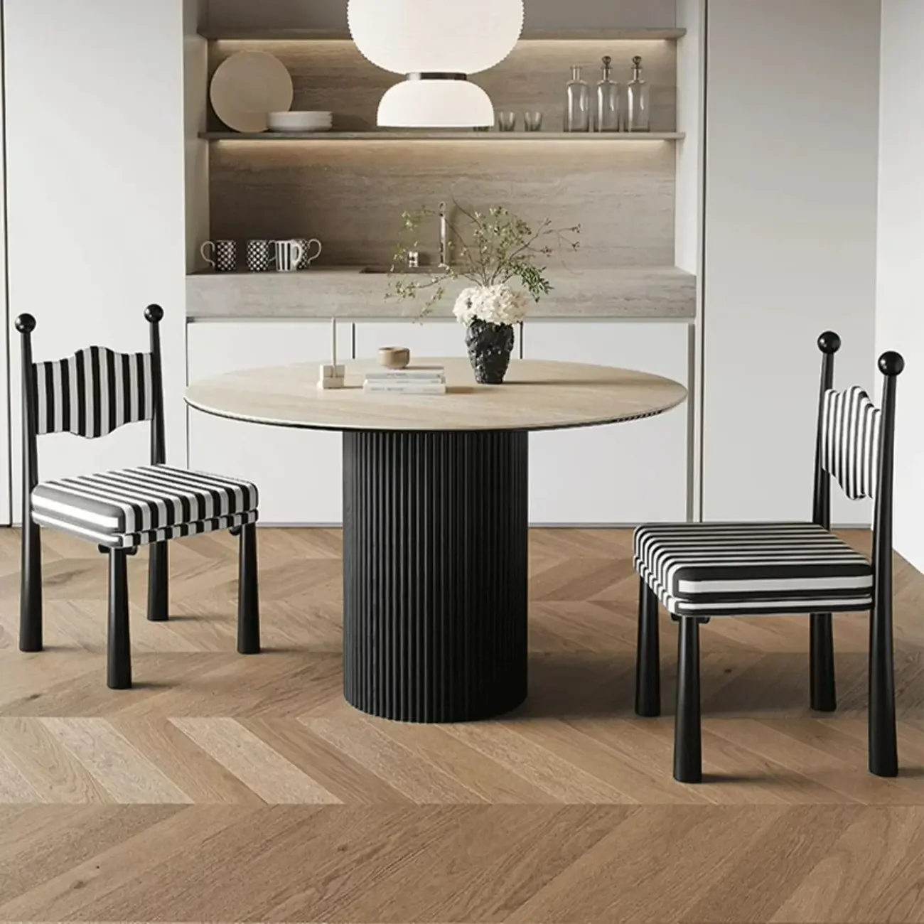 Upholstered Black Armless Striped Dining Chair