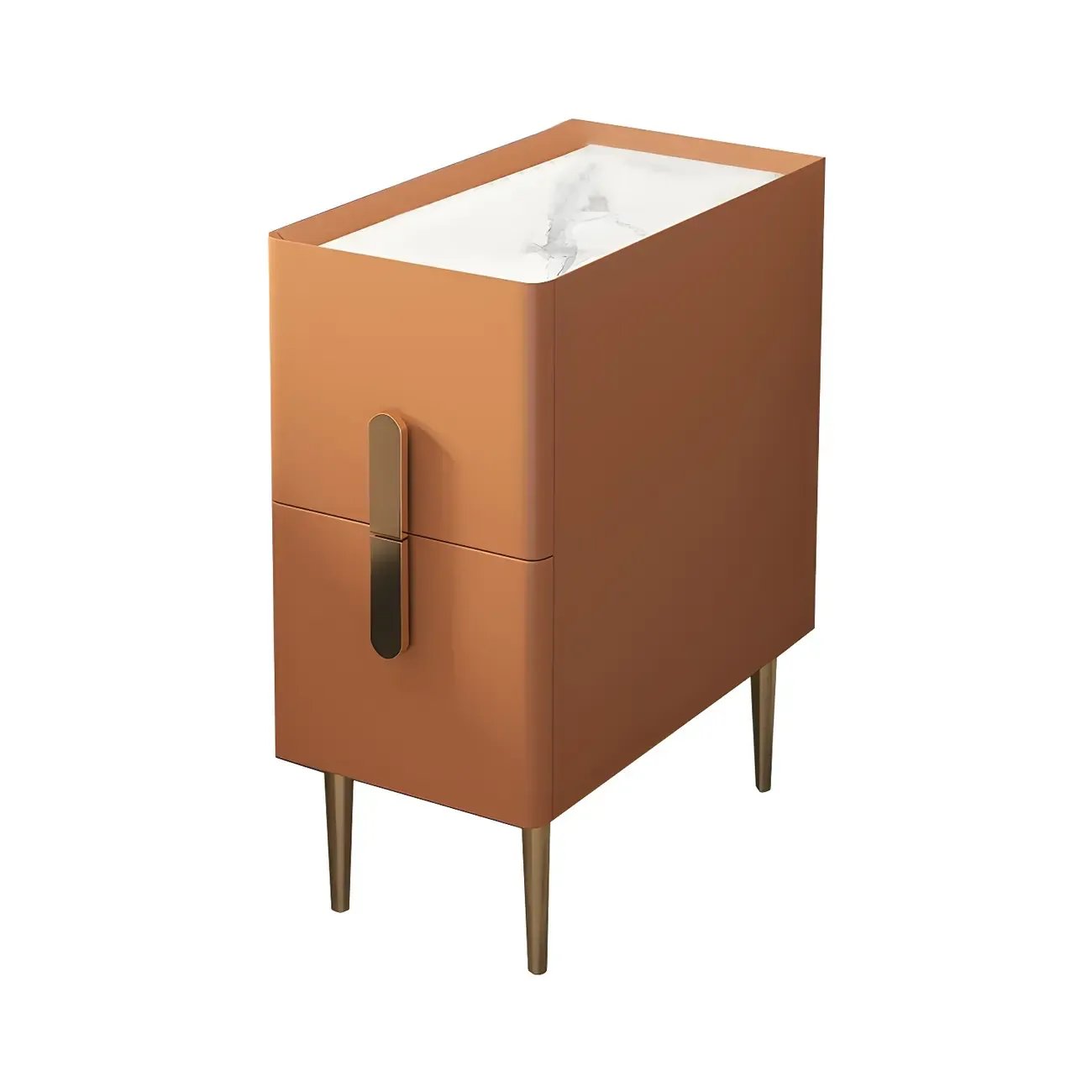 Modern Stone Countertop Faux Leather Nightstand with 2 Drawers