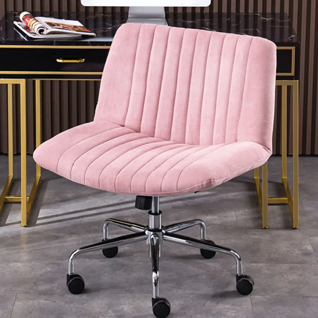 Elegant Gray Linen Upholstered Swivel Office Chair