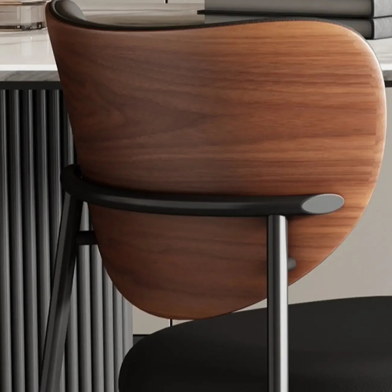 Mid-Century Modern Curved Back Leather Dining Chairs