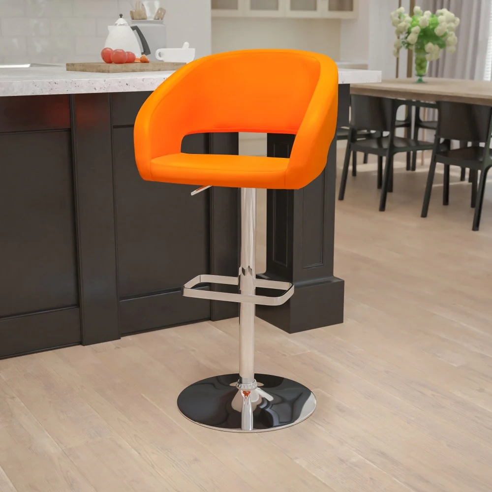Modern Upholstered Adjustable-Height Barstool with Rounded Back
