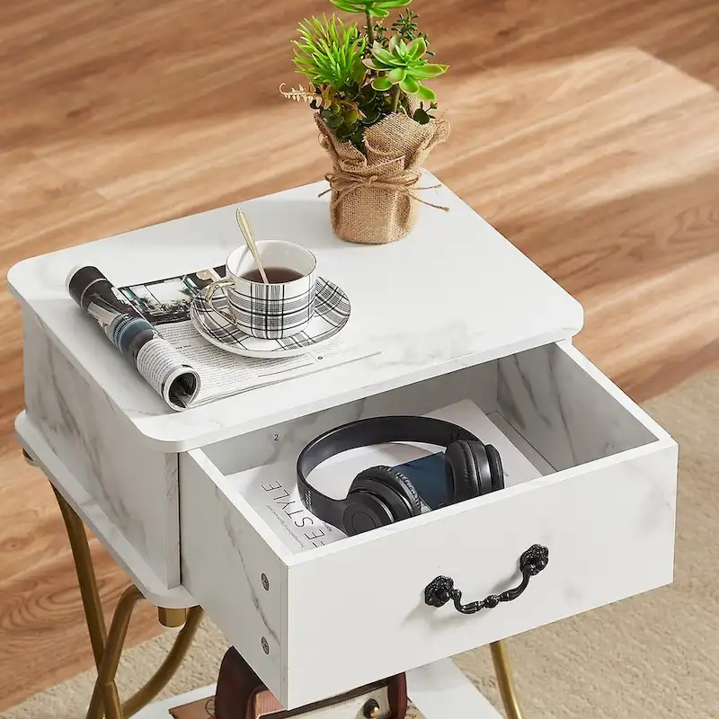 Modern 3-piece Coffee Table, Sofa Table & 1-drawer Nightstand Set of 2(Brown/Black/White)