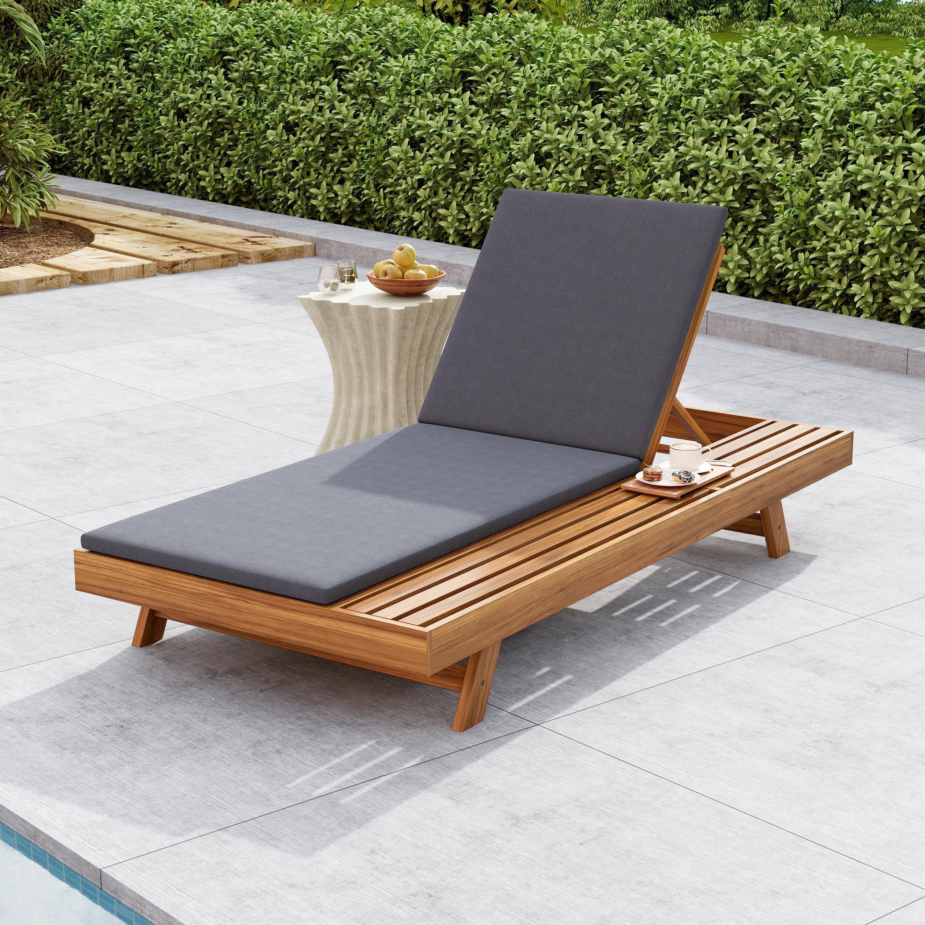 Walker Edison | Teak Lounge Chaise Sunbed
