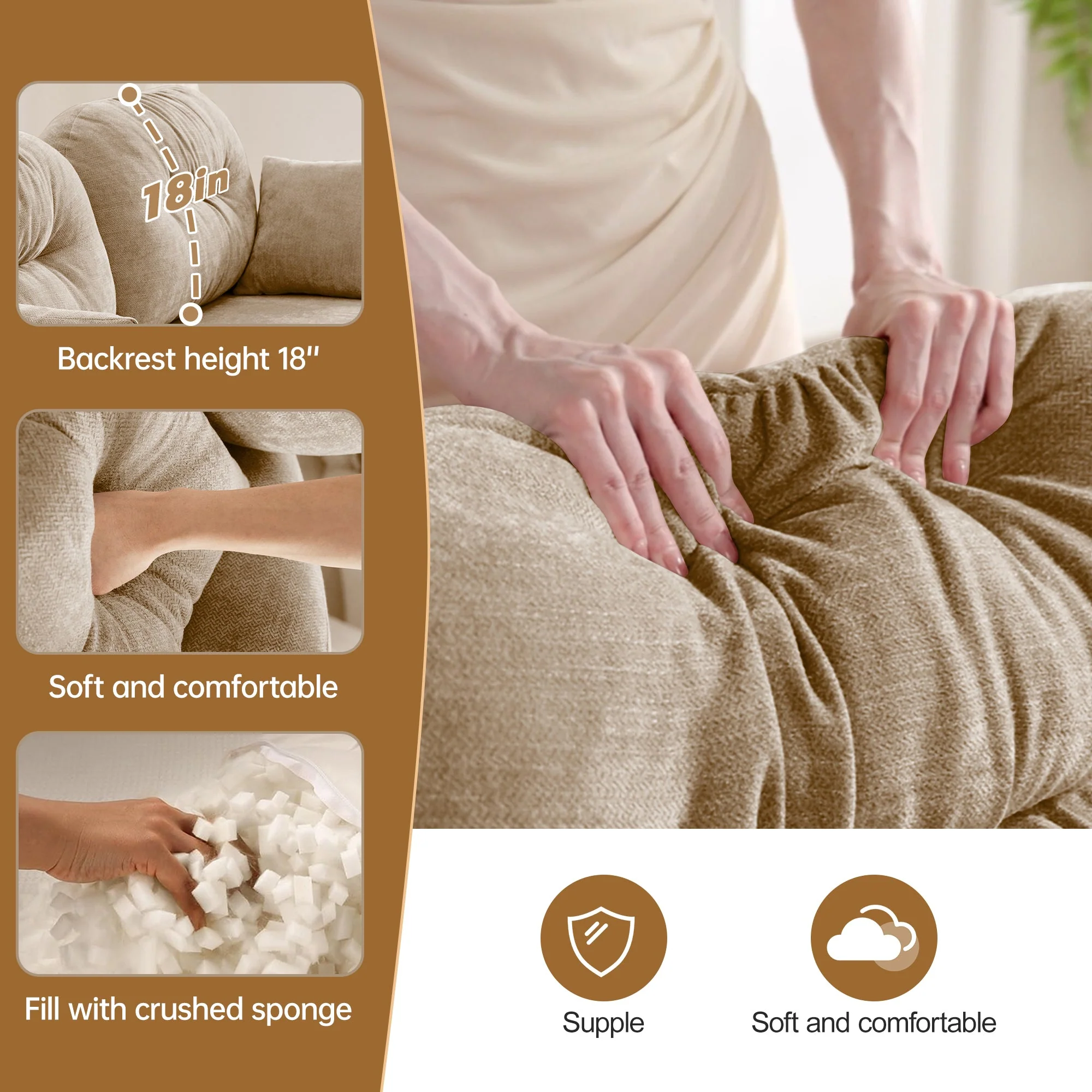 Tufted Chenille Cloud Loveseat Sectional Sofa Couch with Ottoman