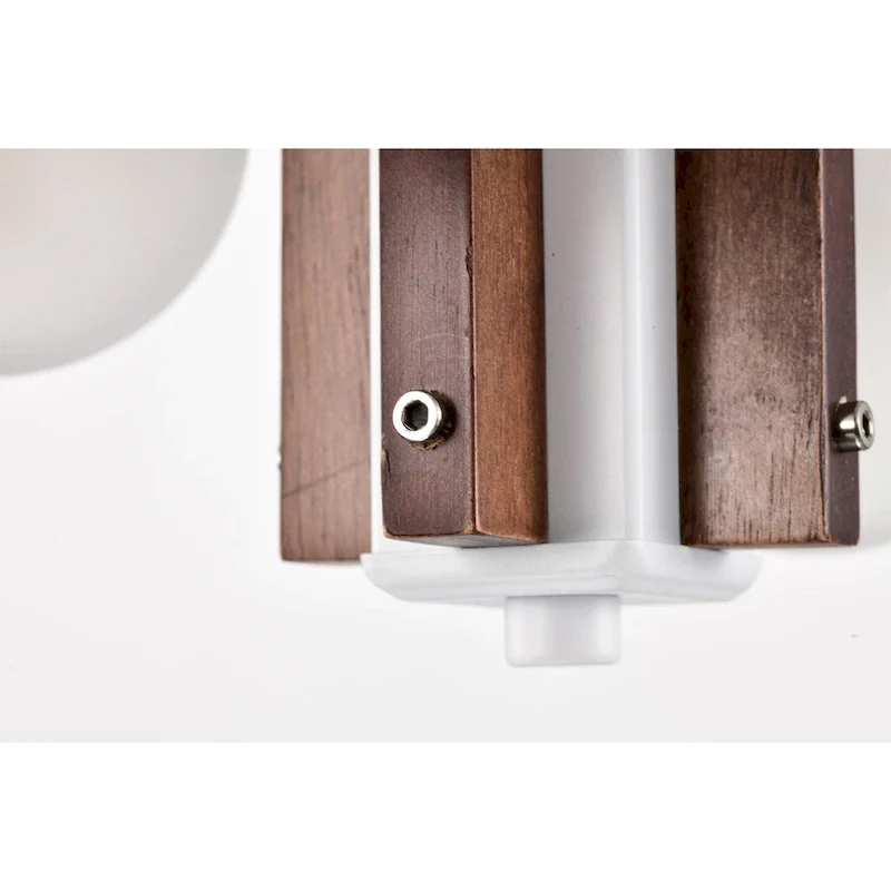 12  Tripner White Finish and Stained Wood Pendant Ceiling Lamp with Opaque Globes